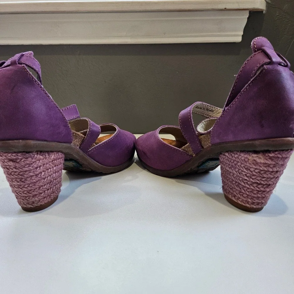 El Naturalista Sandals Heel Purple Leather Mary Jane Peep Toe 37 Wedding Guest